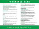 Fragrance Menu for 9 oz Candles by Raven Hils Candle Co.