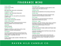 Fragrance Menu for 9 oz Candles by Raven Hils Candle Co.